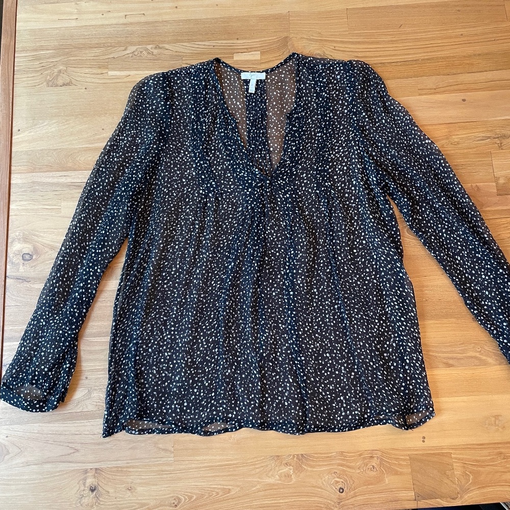 Joie Silk Chiffon Black White Abstract Dot Top S